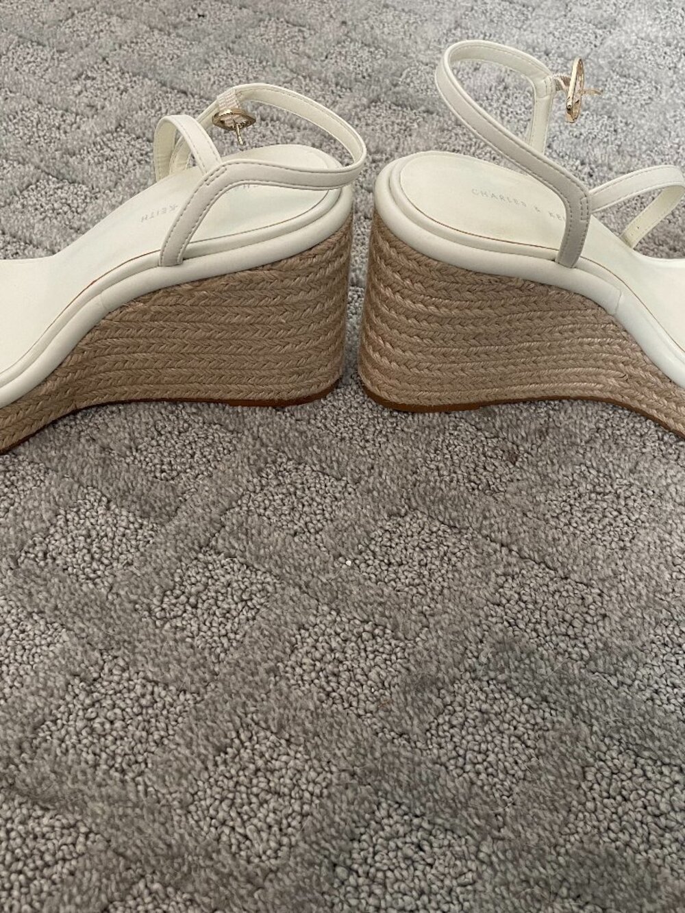 Charles & Keith Women’s White Sandals – Minimalist – Wedge Ankle Strap – Size 8